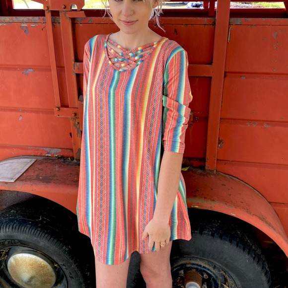Red Serape Western Boho Dress NWT 😍 - Picture 2 of 3